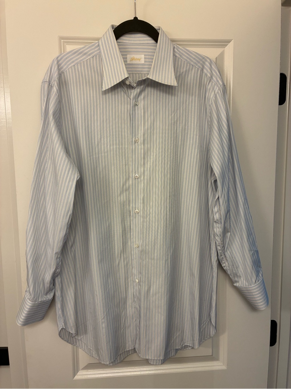 Brioni Light Blue and White Pinstripe Dress Shirt